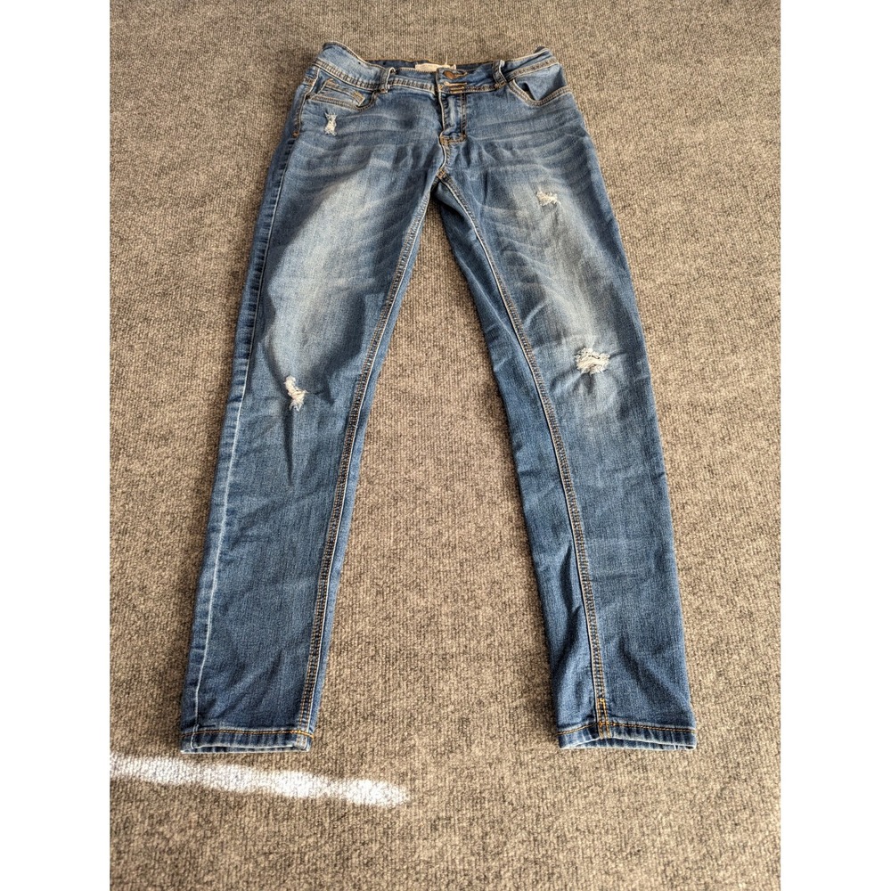 Encore Women's Juniors Size 9 Blue Skinny Distressed Medium Wash Stretch Jeans
